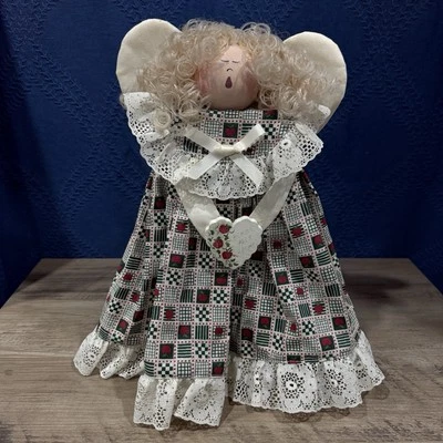 Muñeca primitiva vintage ángel “Bless This Home” vestido de manzana hecho a mano arte popular Foto 1 de 4
