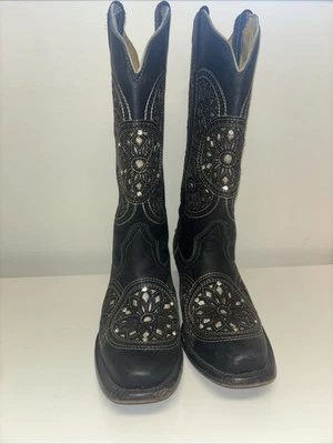 Botas de Vaquero Seven Stars Para Mujer Talla 7.5 Negro Brillante Estrás Western Glam Foto 1 de 4