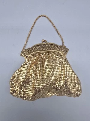 Vintage 1940's Whiting & Davis Gold Mesh Evening Bag Filigree Frame Chain Purse - Image 1 of 4
