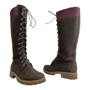 TIMBERLAND Womens 10 Premium 14" Knee High Boots Waterproof Lace Up Combat OLIVE - Picture 1 of 21