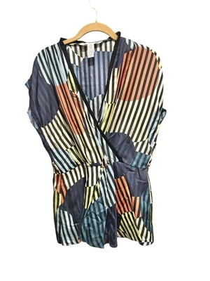Blusa Diane Von Furstenburg Imitación Envoltura Seda Rayas Multicolor Talla 8 Carrera Foto 1 de 4