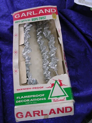 #B Vintage 1950's USA Christmas Spiral Twist Silver Garland 8 ft in package - Image 1 of 4