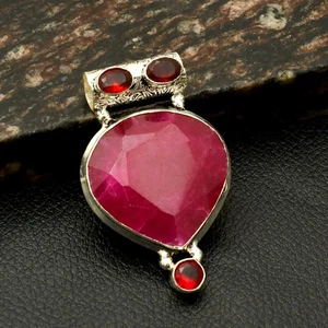 Simulated Ruby Garnet Gemstone Ethnic Handmade Pendant Jewelry 2.2" AP-86850 - Picture 1 of 1