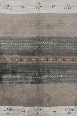 Alfombra vibrante única a rayas gris hecha a mano alfombra Gabbeh de lana 4x6 pies Foto 1 de 4