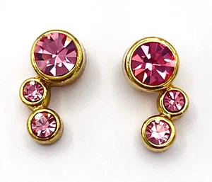 Vintage Gold Tone SH Avon Pink Crystal Earrings - Picture 1 of 11