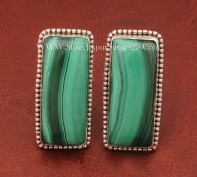 Запонка из стерлингового серебра 925 пробы с натуральным малахитом ювелирные изделия ручной работы для мужчин - Изображение 1 из 4