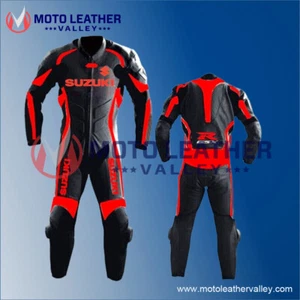 SUZUKI HAYABUSA NEW BLACK MOTORBIKE MOTORCYCLE RACING LEATHER SUIT CUSTOM MADE - Picture 1 of 5