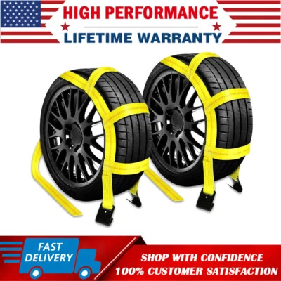 2x Extra Large Vehicle Tow Dolly Basket Tie Down Straps with Flat Hooks 17"-21" - Image 1 of 4