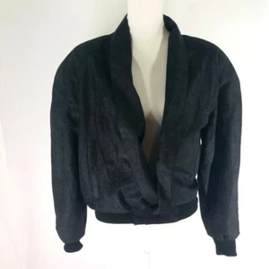 Vintage Damen Touch USA strukturierte schwarze Bomberjacke vorne offen XS - Bild 1 von 8