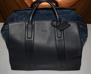 Authentic Brioni Navy Blue Leather & Suede Weekender Travel Duffle Carry-On Bag - Picture 1 of 16