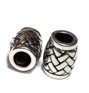 2 Stück Edelstahl Bartperle Flechtmuster Bartschmuck  + 50 Bartgummis Loch 6mm - Bild 1 von 3