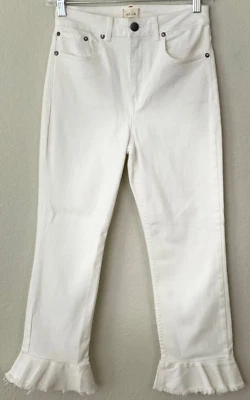 Джинсы ALICE + OLIVIA AO.LA Zoe с гофрированным подолом расклешенные с высоким подъемом укороченные белые размер 27 - Изображение 1 из 4