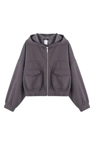 Truce Kids Zip-up Hooded Bomber Jacket in Dark Gay Medium - Picture 1 of 1