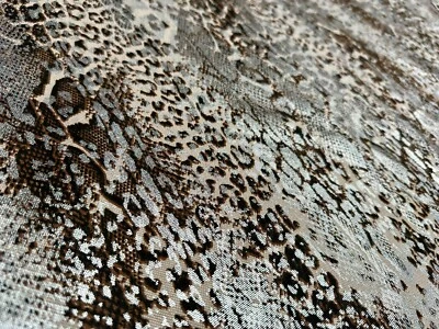 Metallic Snake Skin Print Python Leopard Fabric Linen Look 140cm wide - Silver - Image 1 of 4