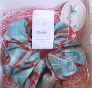 Plaid Flannel Retro Teal With Stripe Hair Elastic Tie,  Scrunchy Gift for Her 