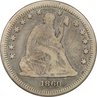 1860 Seated Liberty Quarter 25C, Fine F+ - Image 1 of 2