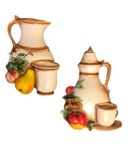 Vtg MCM Wall Hanging Chalkware Water Jug Chocolate Tea Coffee Pot Fruit Cream VG - Picture 1 of 13
