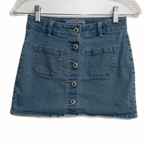 Arizona Jean Company Girls Blue Mini Skirt Pockets Full Button Solid Size 12 - Picture 1 of 7