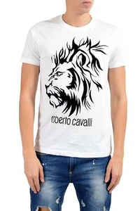 Roberto Cavalli Men's White Embellished Lion Crewneck T-Shirt Size S M L XL 2XL - Picture 1 of 5