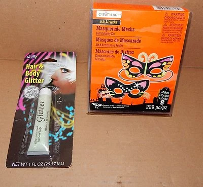 Halloween Masquerade Masks felt Kit 229pc 8 Masks & Hair Body Glitter Glows 39X - Image 1 of 3