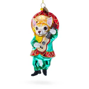 Chihuahua Hund im Sombrero spielt Gitarre mundgeblasenes Glas Weihnachtsschmuck - Bild 1 von 6