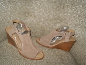 BARBARA BARBIERI Women Taupe Suede Leather Slingback 3.5" Wedge Heel Sandal 8.5M - Picture 1 of 13