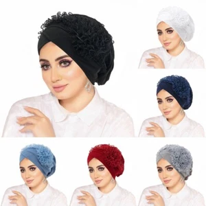 Flower Lace Caps Women Muslim Hijab Hair Loss Hats Head Wrap Turban Chemo Hats - Foto 1 di 20
