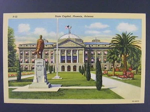 Phoenix Arizona AZ State Capitol Building Curt Teich Color Lino Postal 1936 - Imagen 1 de 2
