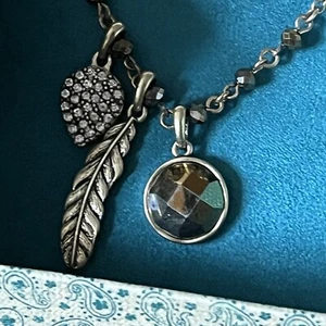 Lucky Brand Semi Precious Accents Antique Style Necklace Feather Pendant NEW - Picture 1 of 12