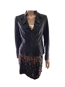 Taillierte Lederjacke L schwarz Schößchensaum Reißverschluss WHBM White House Schwarzmarkt - Bild 1 von 7