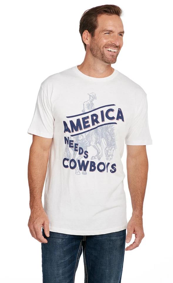 Cowboy Up Mens America Needs Cowboys White 100% Cotton S/S T-Shirt - Image 1 of 1