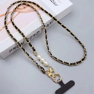 Korea Luxury Metal Pearl Leather Lanyard Necklace Straps Universal Mobile Ph _wa - Photo 1/14