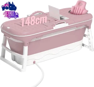 148Cm Pink Foldable Portable Bathtub Outdoor Family Soaking Tub for Adult Spa Ad - Picture 1 of 12