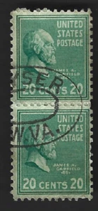 Scott# 825 20c JAMES GARFIELD v. pair with W.VA. fancy oval cancel - (A-7) - Picture 1 of 2