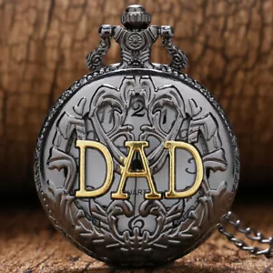 Dad Gifts Series Retro DAD Quartz Pocket Watch Necklace Chain Antique Style Gift - Picture 1 of 18