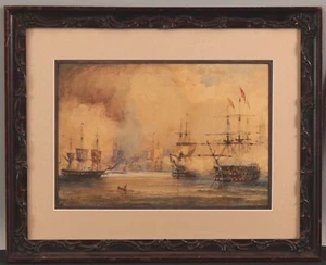 WILLIAM CALLCOTT KNELL 18thC Frigate Warship Naval Battle Watercolor Painting - Picture 1 of 6
