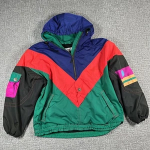 VTG Obermeyer Jacket 10 Red Green Blue Windbreaker Hooded Full Zip Logo Womens - Picture 1 of 19