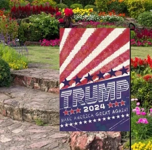 Trump 2024 Double Sided Garden Flag Banner-Make America Great Again-with Pole - Picture 1 of 12