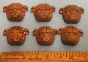 6 SOPORTES DE CABEZA DE BULLDOG de latón estampado vintage de la década de 1930 nuevos stock antiguo - Imagen 1 de 3