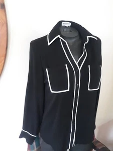EXPRESS Black & White Portofino Button Front Blouse w/Rolltab Slv XS - Picture 1 of 5