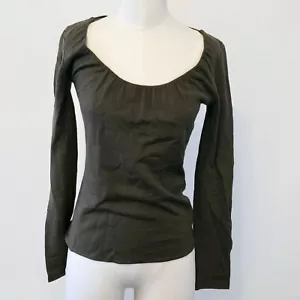 Vintage Max Mara Small Brown Long Sleeve Top Wool Scoop Neck - Picture 1 of 5