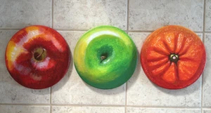 3 Fruits Set, Apple, Orange, Original Acrylic Paintings, Signed, Art, 10 inches - Bild 1 von 1