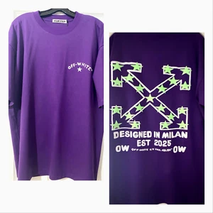 Off White Size “M” T-Shirt Purple & Neon Green Printed Oversized Tee 100% Cotton - Picture 1 of 10