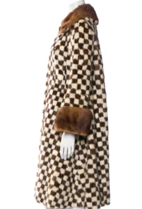 Vintage Galanos Couture Kaufmann’s Damier Checkered Vuitton Fur Swing Coat S M - Picture 1 of 16