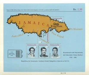 2. Venezuela 1979 Anniversary of the Birth of Simon Bolivar Jamaica map sheet - Picture 1 of 2