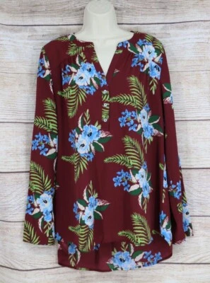 Blusa túnica floral Jodifl para mujer talla pequeña y mediana alta baja granate Foto 1 de 4