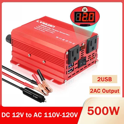 LVYUAN 500W Power Inverter 12V to 110V 120V 2USB 2Sockets Charge Phone Laptop Converter