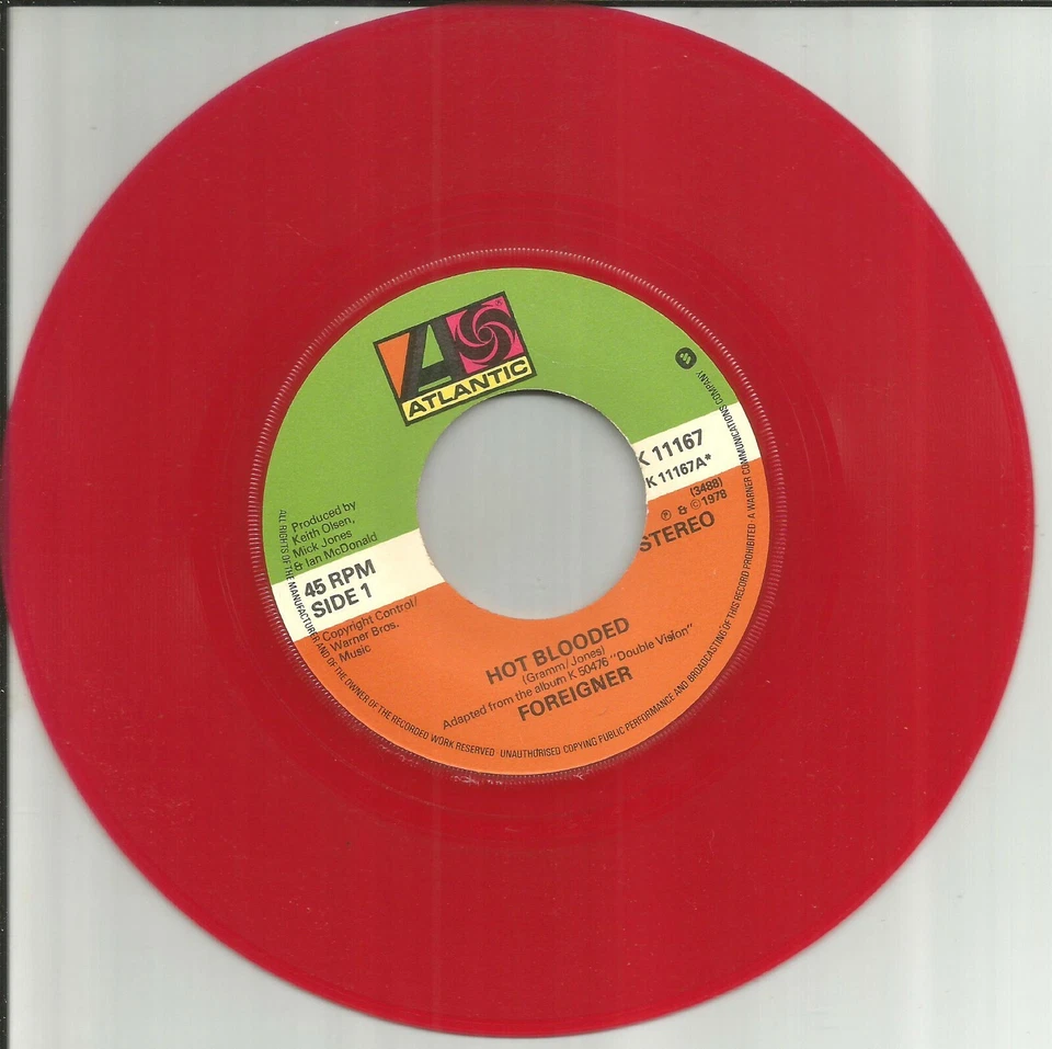 FOREIGNER Hot Blooded RARE RED VINYL EUROPE Press 7 INCH K11167 USA Seller 1978 - Image 1 of 1