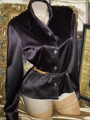 Blusa M Seda Berenjena Púrpura Banana Republic Manga Larga Elástica Seda Foto 1 de 4