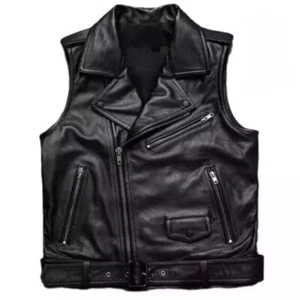 Men's Black Handmade Vest Vintage Cafe Racer Real Leather Biker Motorcycle Vest - Picture 1 of 3